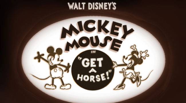 Imagen del corto de animación "Get a horse!" (2013) con Mickey Mouse