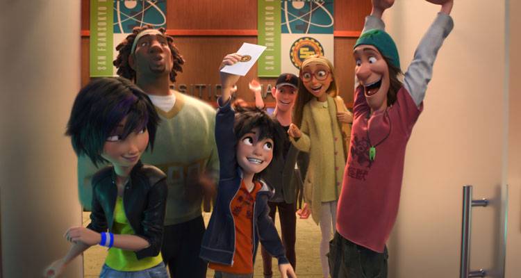 El grupo friki que podrá freno al mal en una escena de "Big Hero 6", lo nuevo de Disney