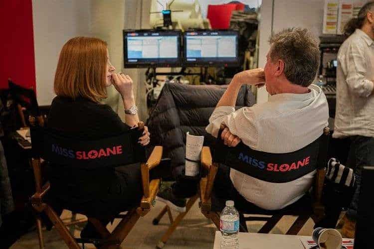 Jessica Chastain y el director John Madden en el rodaje