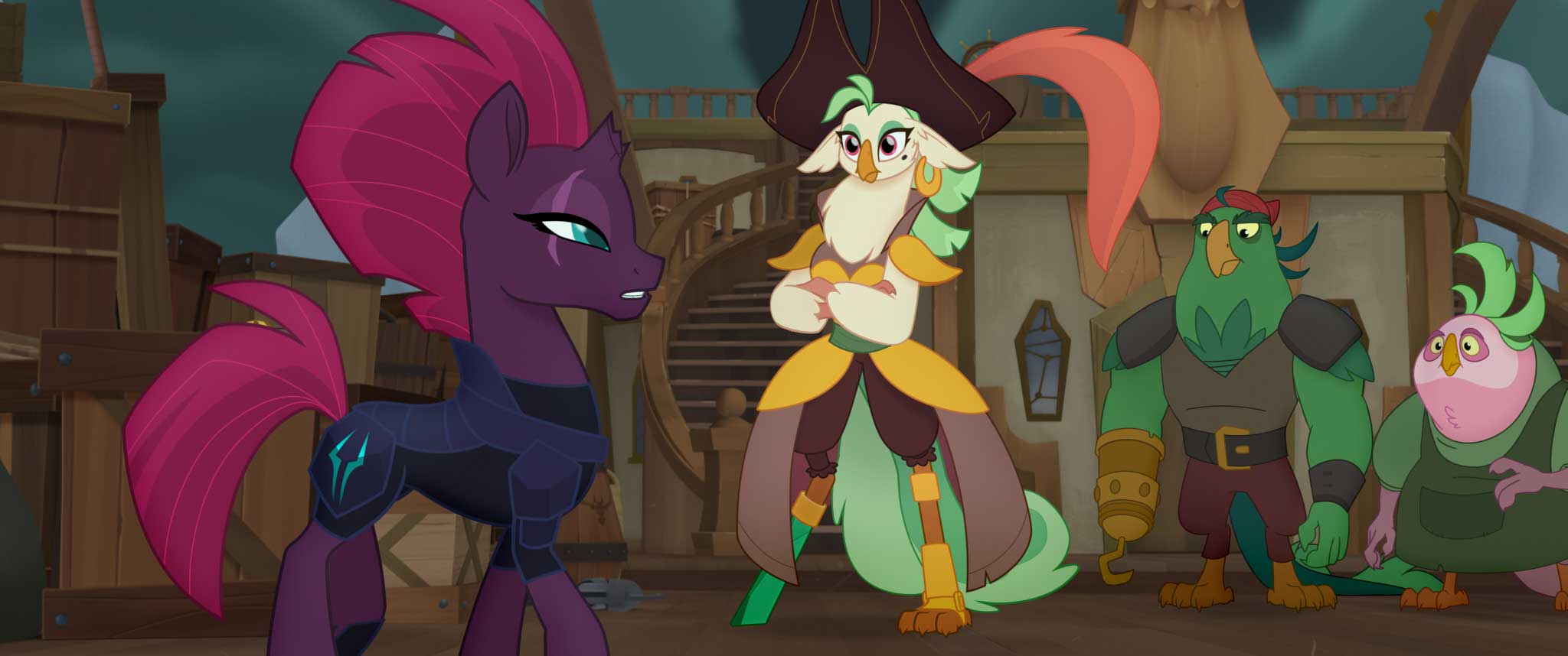 La comandante Tempest (izquierda) está doblada por Edurne en My Little Pony La película